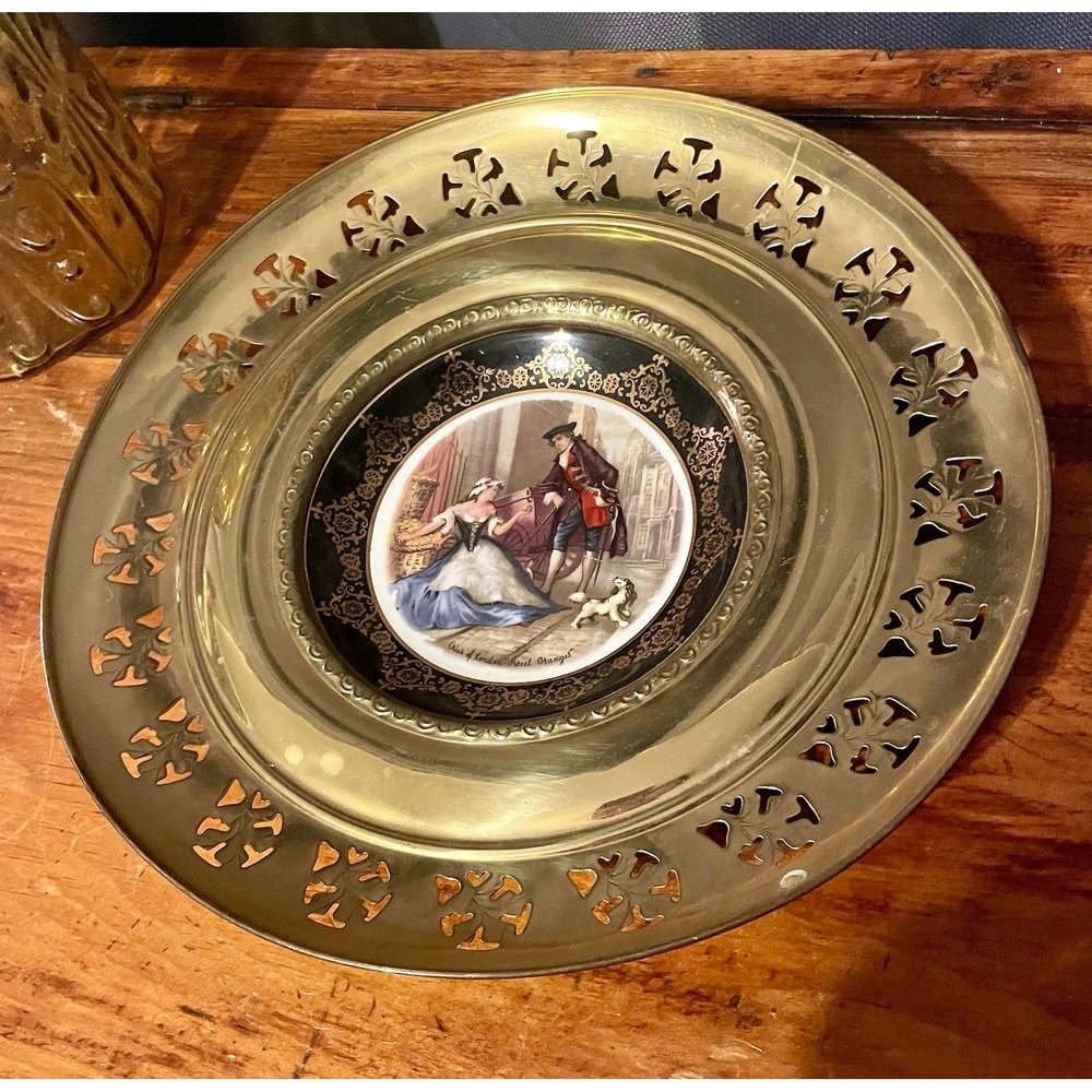 Vintage Regency Bone China England "Sweet Oranges" Brass Encased Wall Plate 12"
